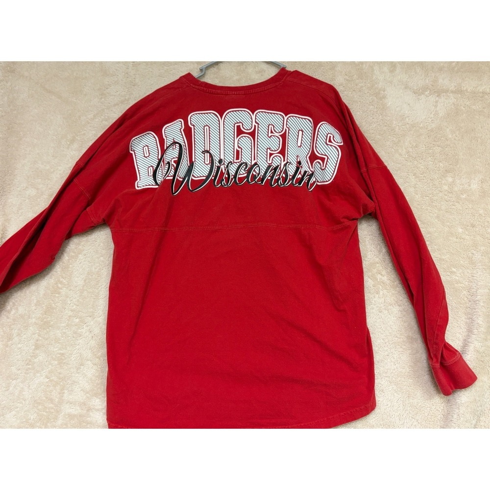 Wisconsin Badgers Spirit Jersey Oversized Long Sleeve T Shirt Red White M